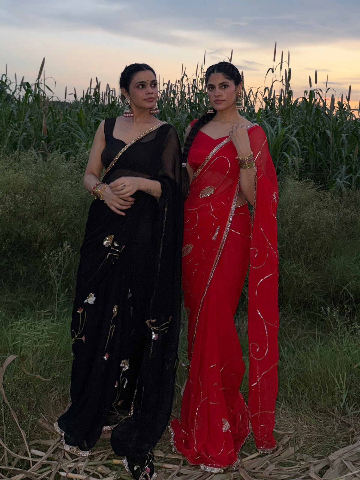 KUMKUM — Red Zari & Sequin Handcrafted Saree