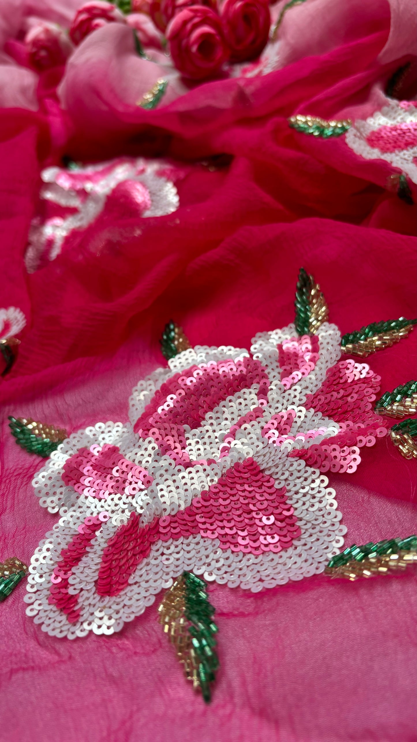 Ombré double diamond chiffon sequins motifs saree