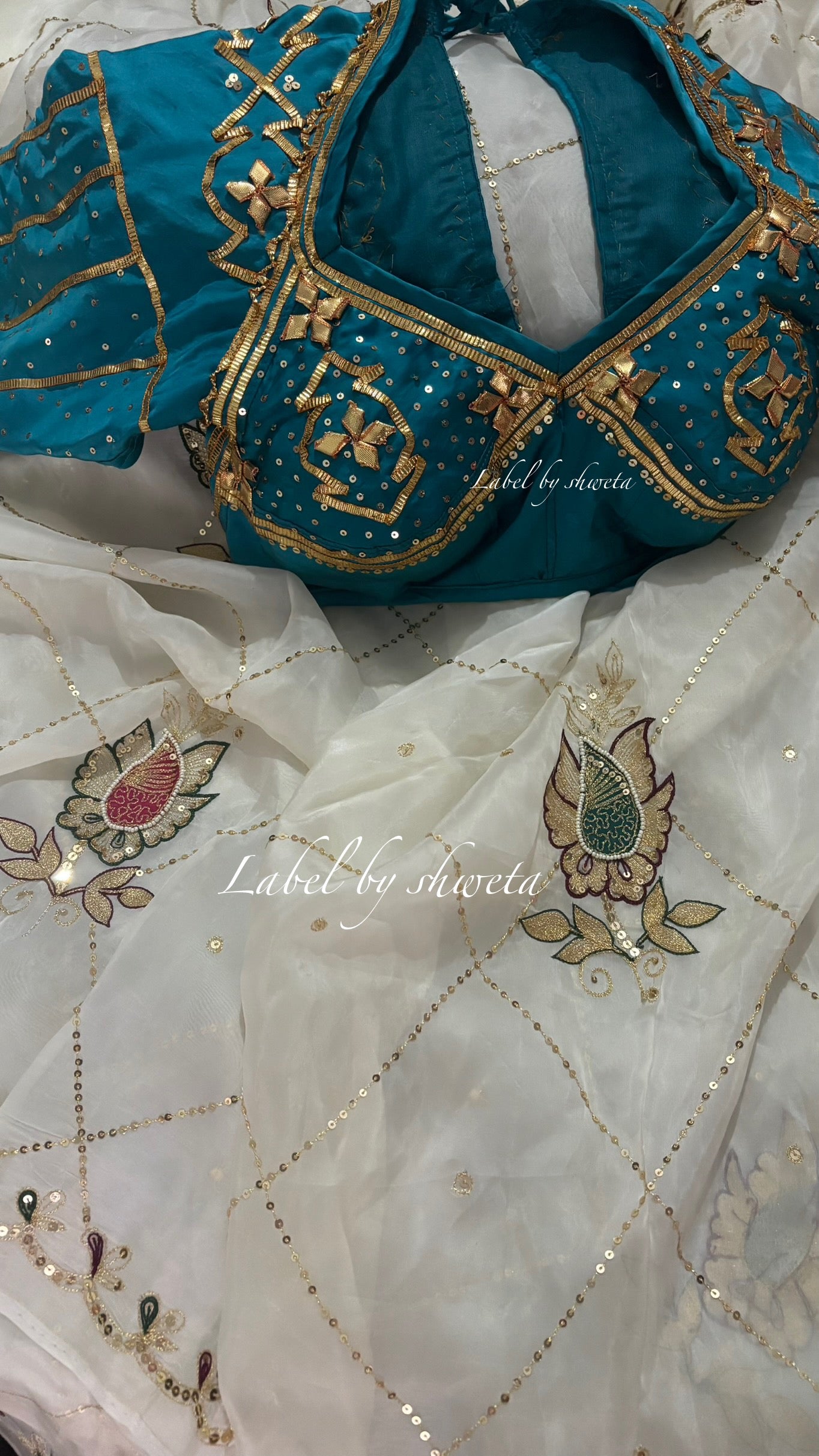Off white Pure organza appliqué work saree