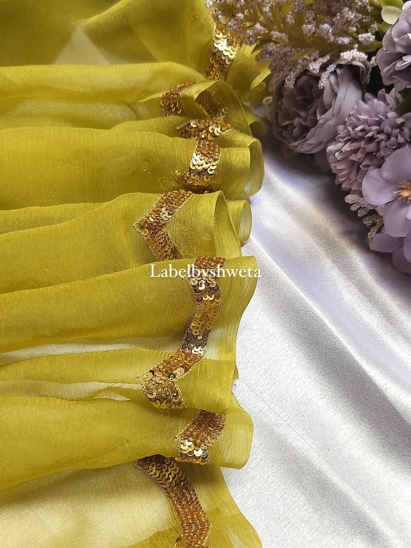 Sequins Arch border mehndi green saree