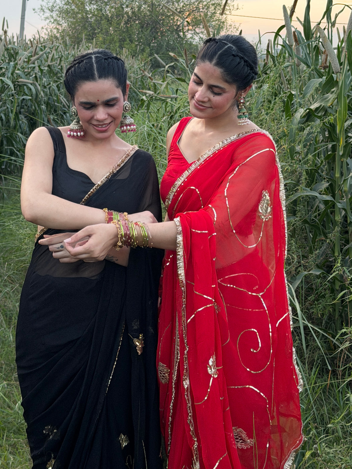 KUMKUM — Red Zari & Sequin Handcrafted Saree