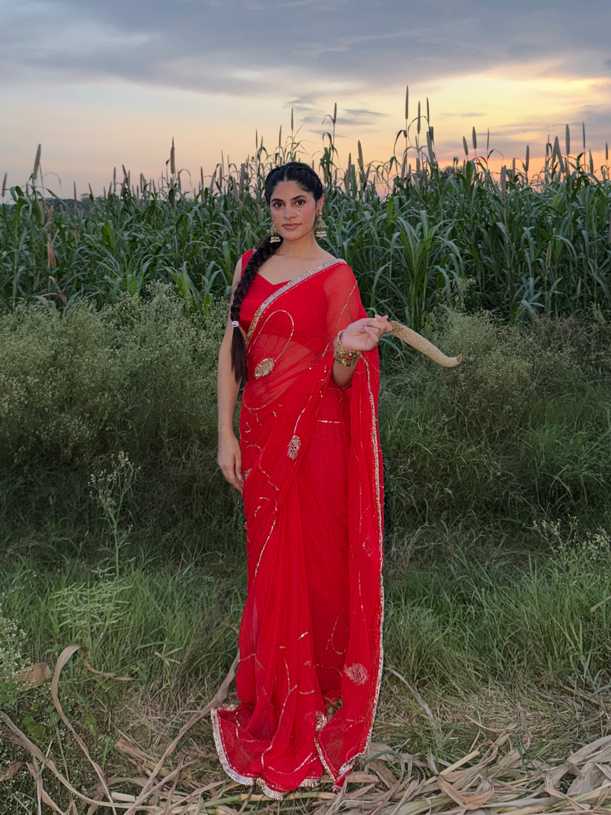 KUMKUM — Red Zari & Sequin Handcrafted Saree