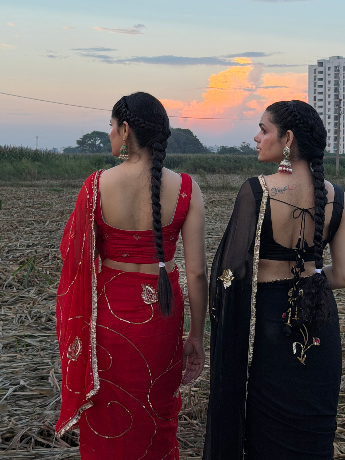KUMKUM — Red Zari & Sequin Handcrafted Saree