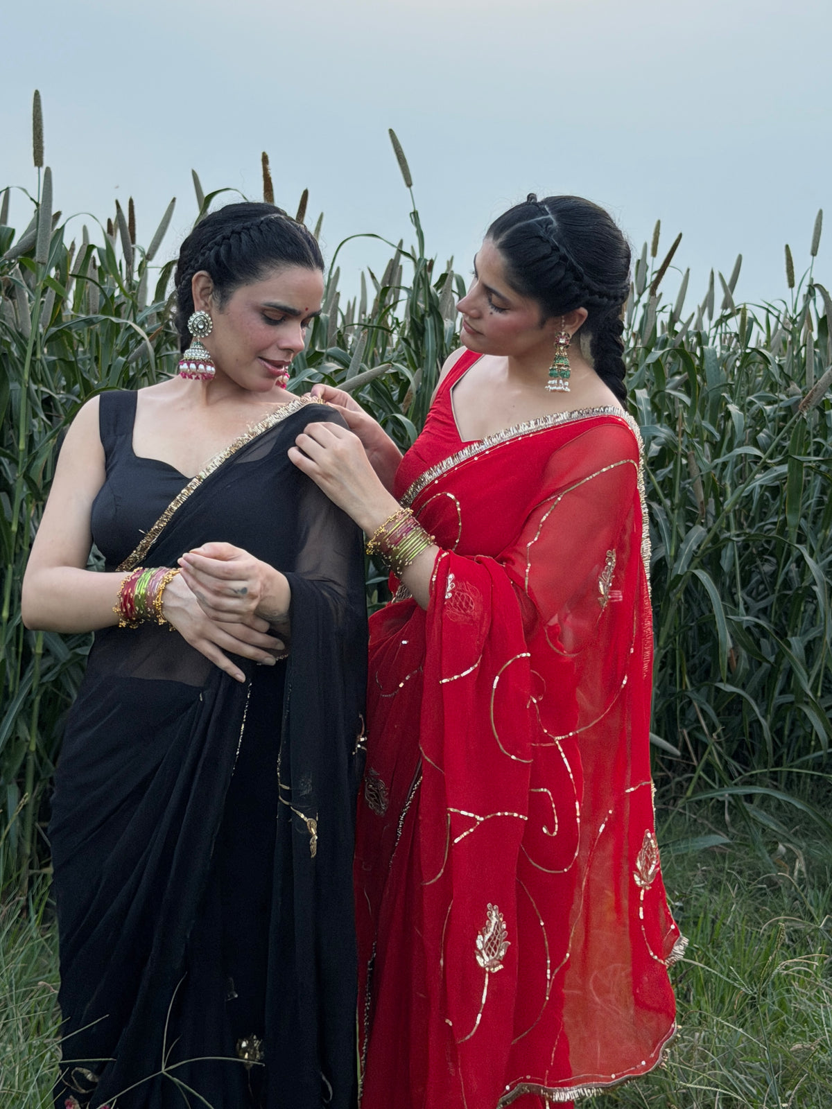 KUMKUM — Red Zari & Sequin Handcrafted Saree