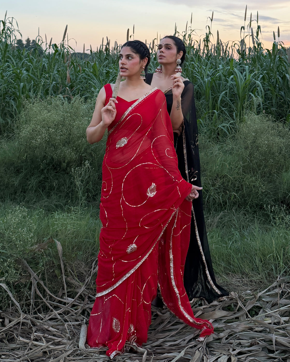 KUMKUM — Red Zari & Sequin Handcrafted Saree