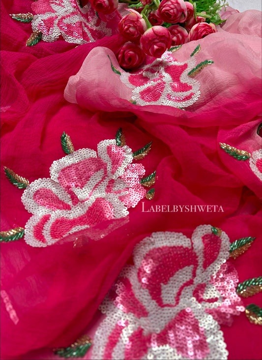 Ombré double diamond chiffon sequins motifs saree