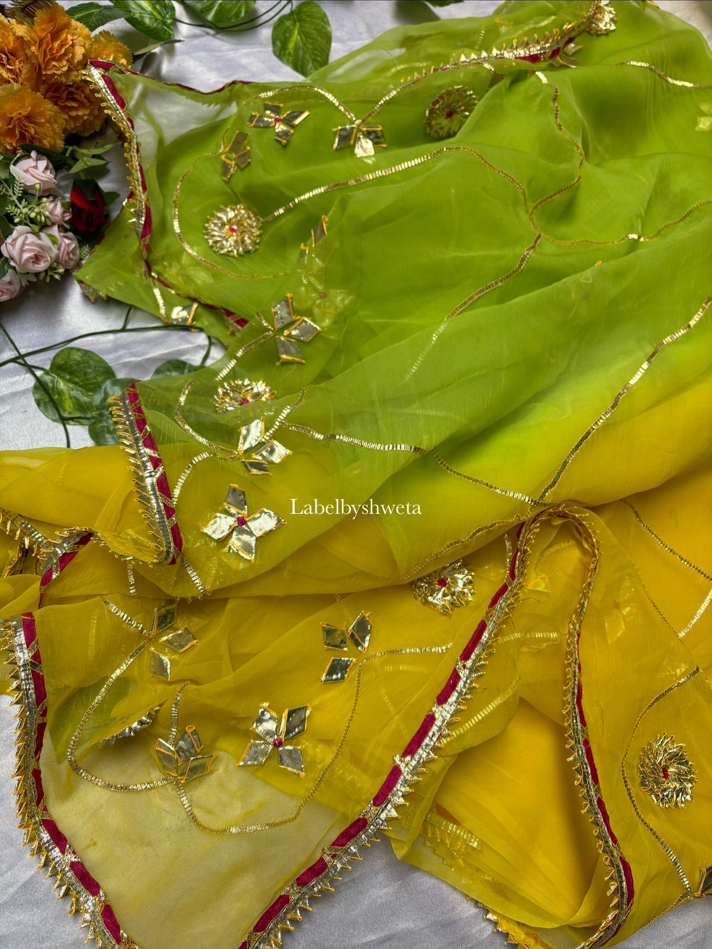 Diamond chiffon dual shaded gotta patti saree