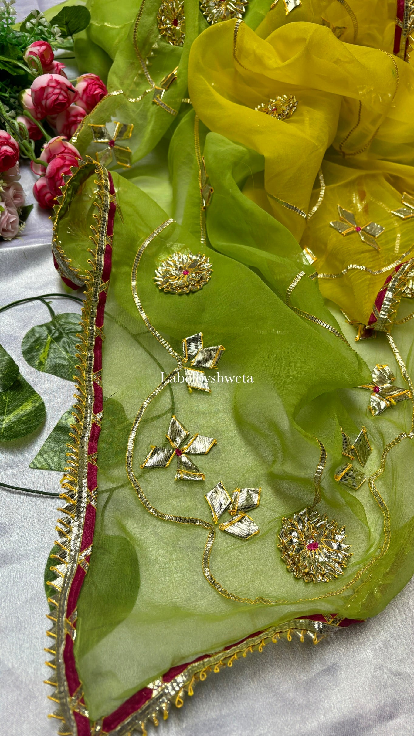 Diamond chiffon dual shaded gotta patti saree
