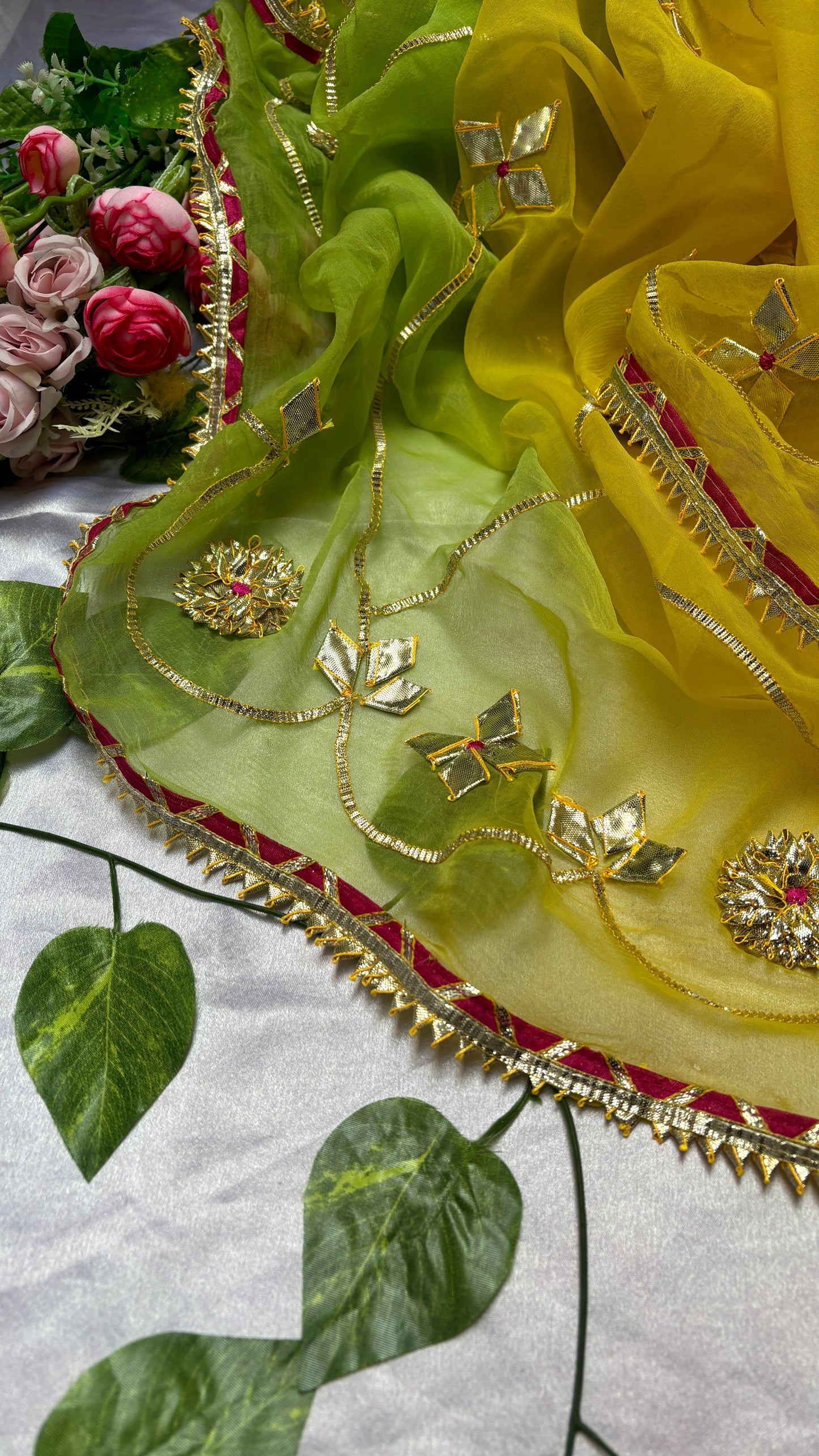 Diamond chiffon dual shaded gotta patti saree