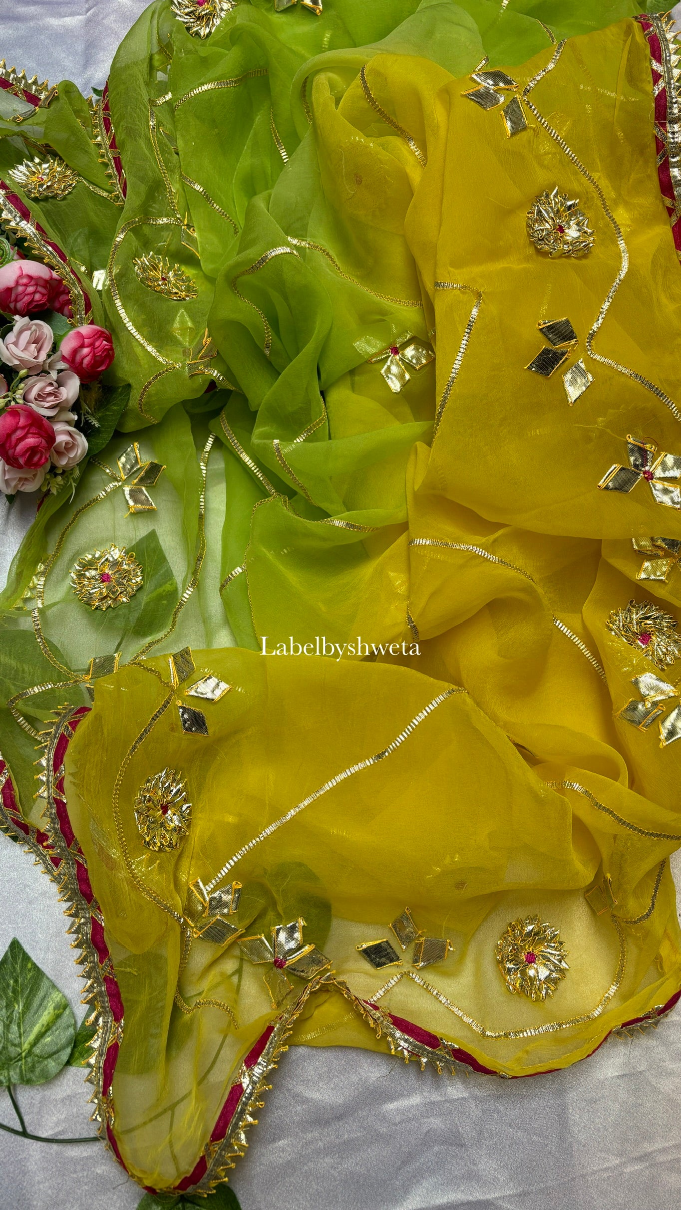 Diamond chiffon dual shaded gotta patti saree