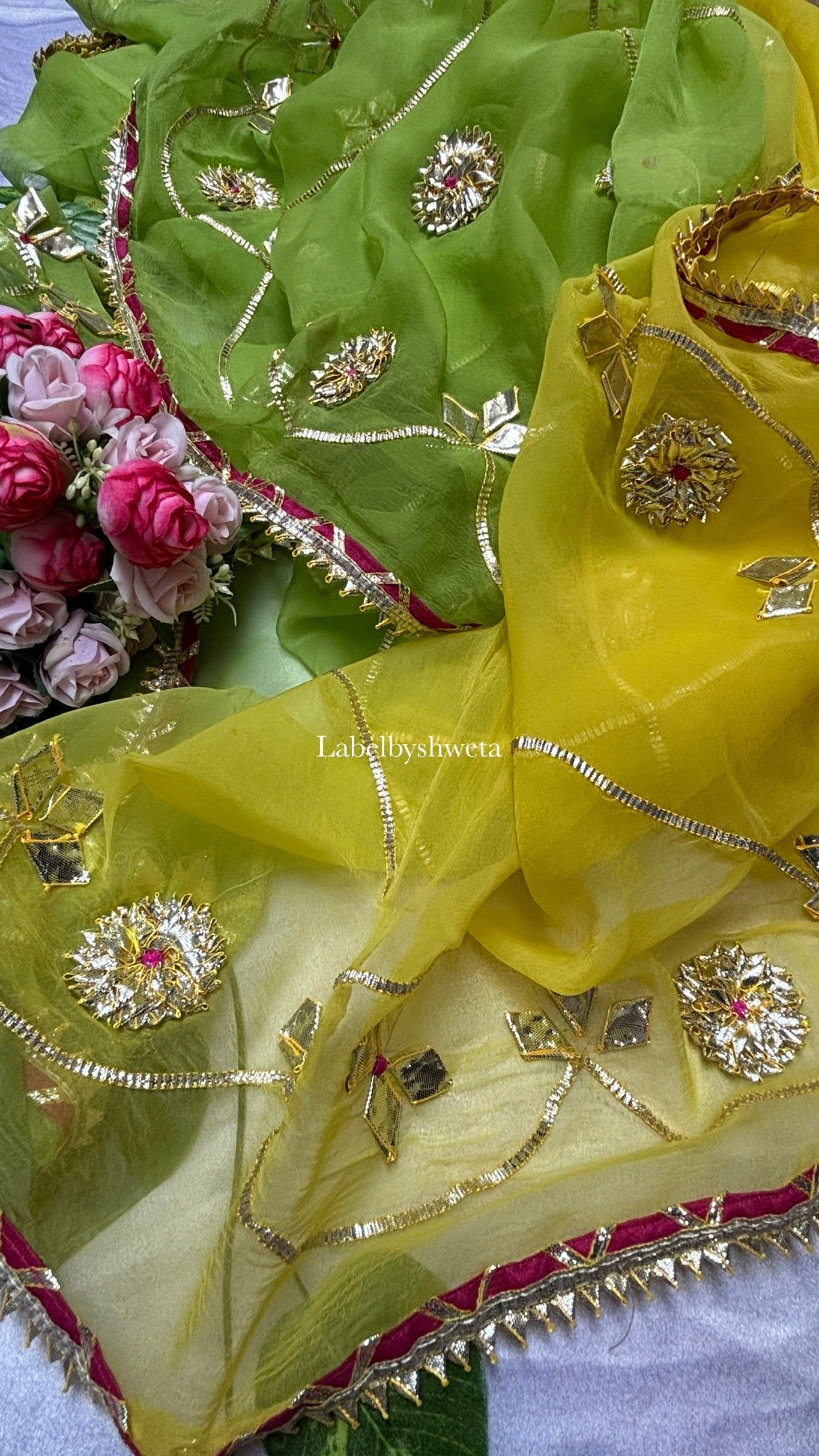 Diamond chiffon dual shaded gotta patti saree