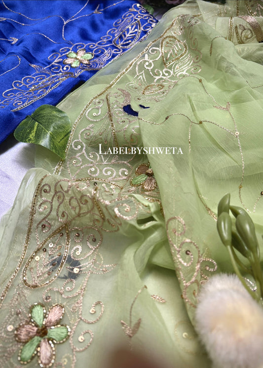 Double diamond chiffon peacock jaal work saree