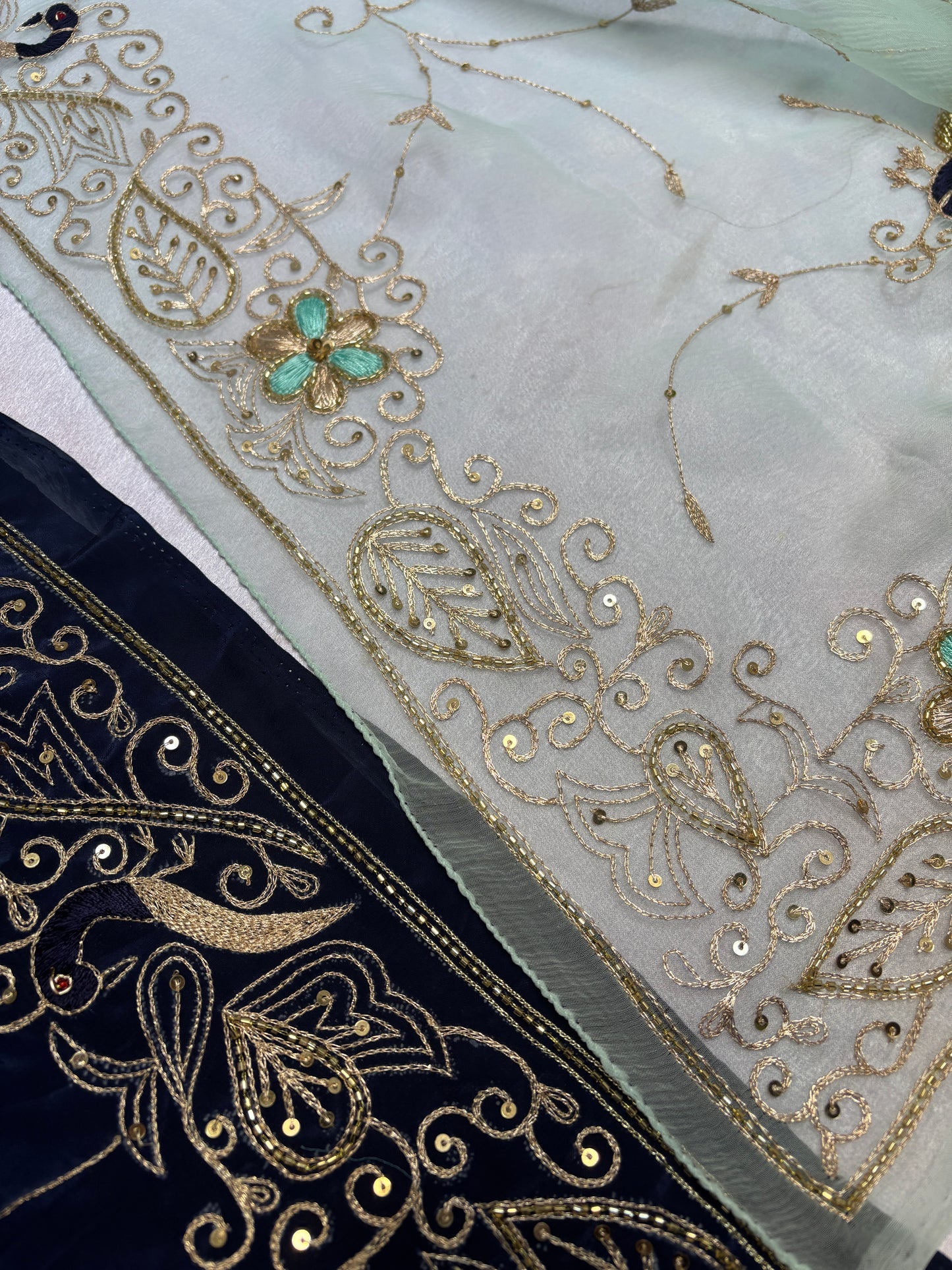 Double diamond chiffon peacock jaal work saree