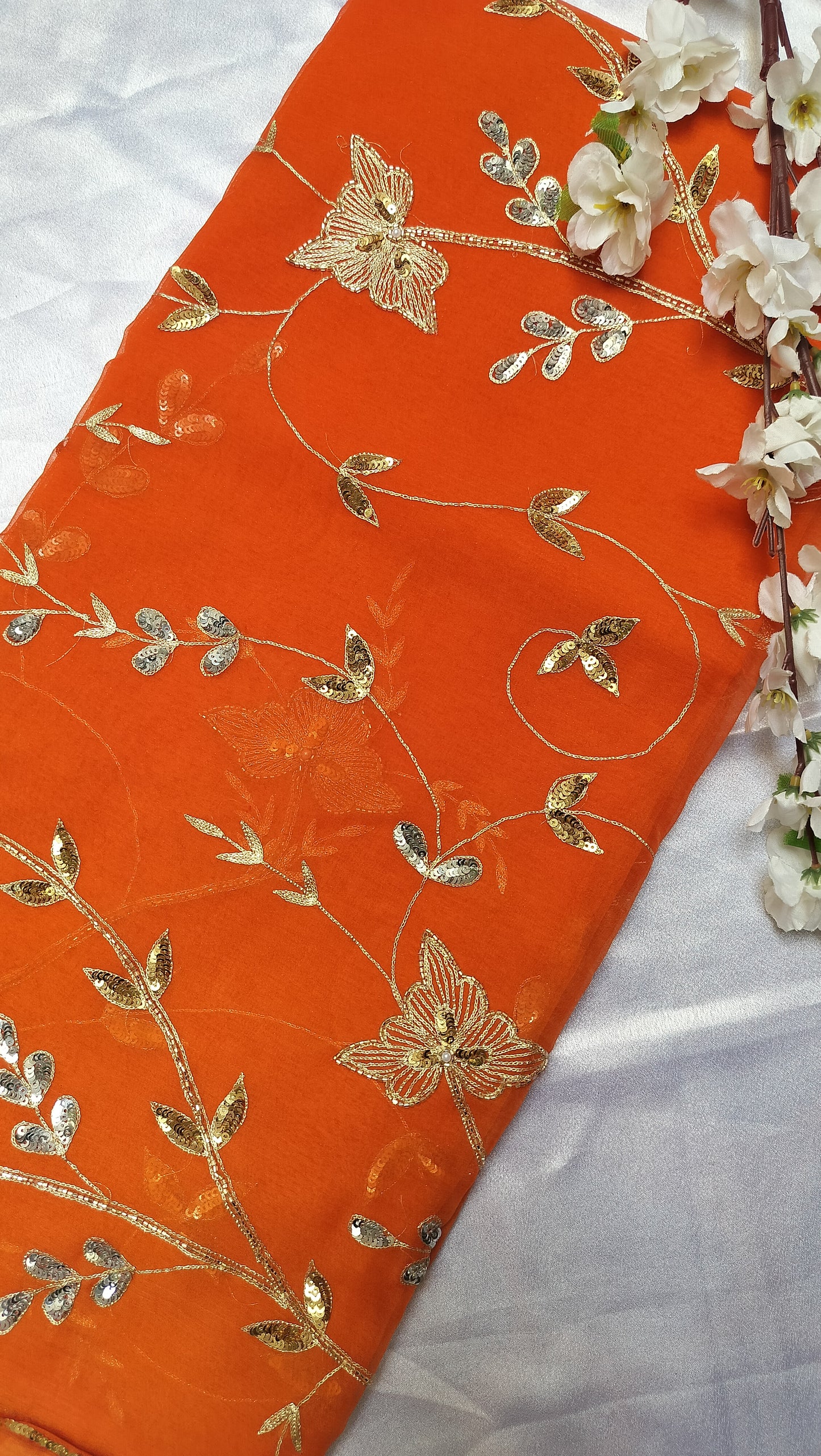 MANGALYA — Mango & Kesari Double-Shaded Cutwork Handcrafted Saree