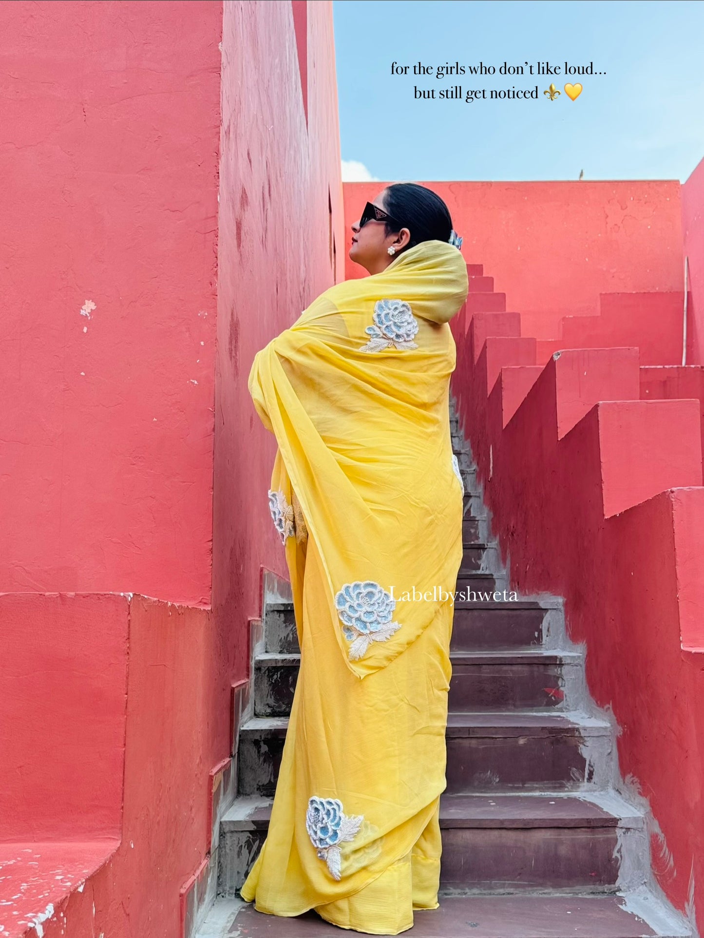 Butter Yellow Platinum Chiffon Saree with Sequin Motifs