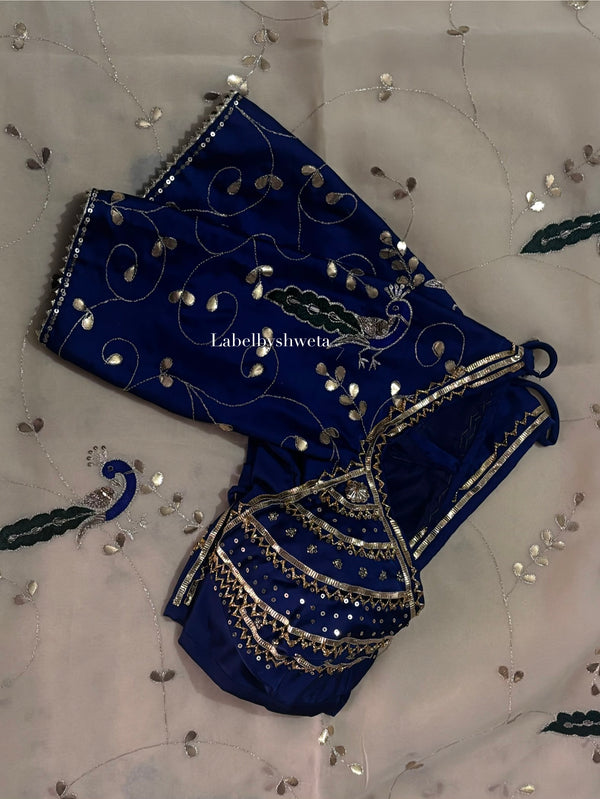 KALAPI AANGII – Handcrafted Peacock chiffon Saree Set