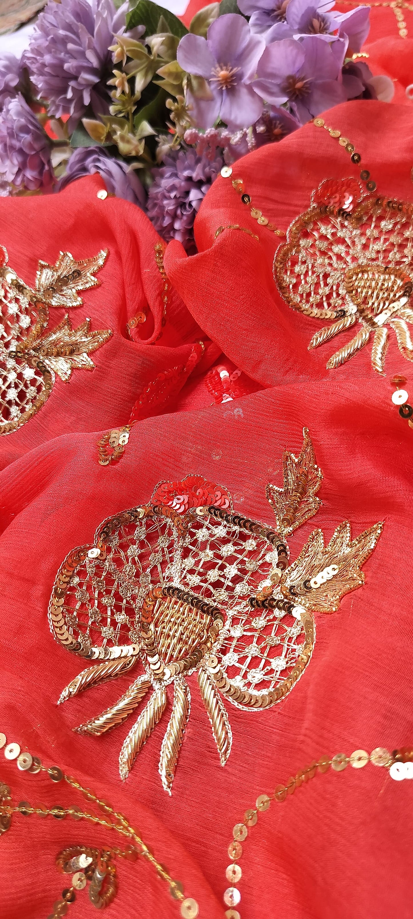 NOOR – Handcrafted Platinum Chiffon Saree