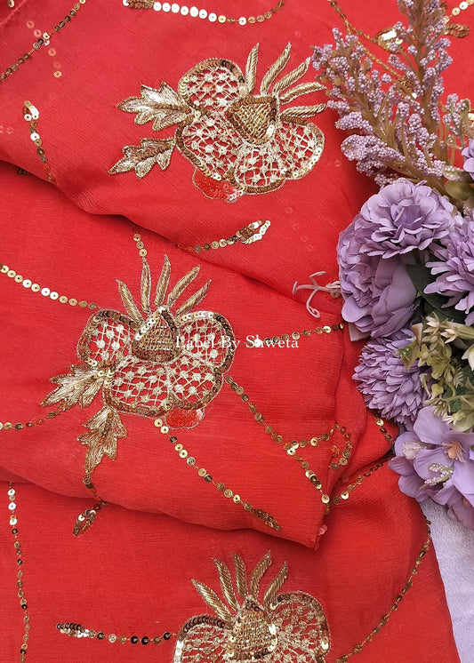 NOOR – Handcrafted Platinum Chiffon Saree