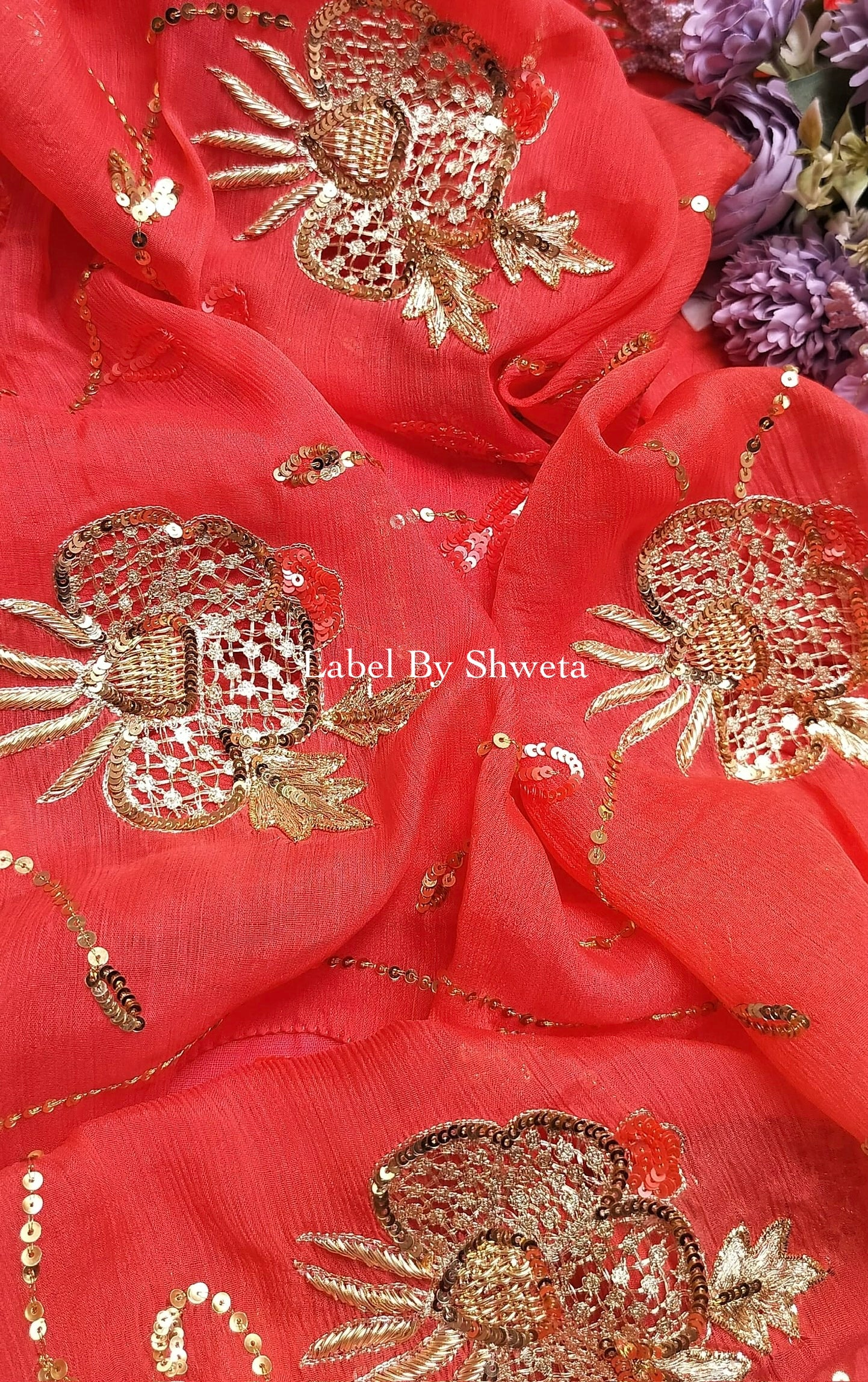 NOOR – Handcrafted Platinum Chiffon Saree